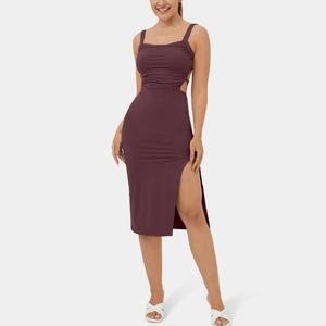Halara small backless crisscross dress in "fig"
